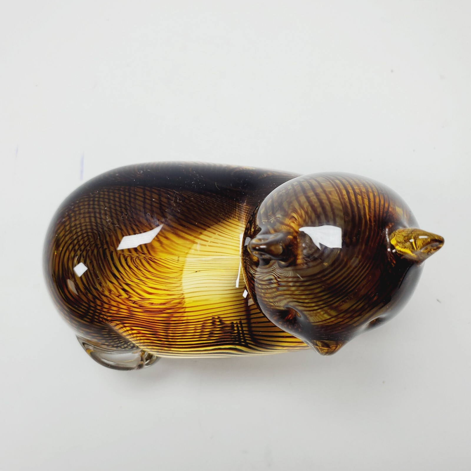 Lenox Tawny Tigress Glass Cat Figurine Amber Clear Black Stripes Paperweight