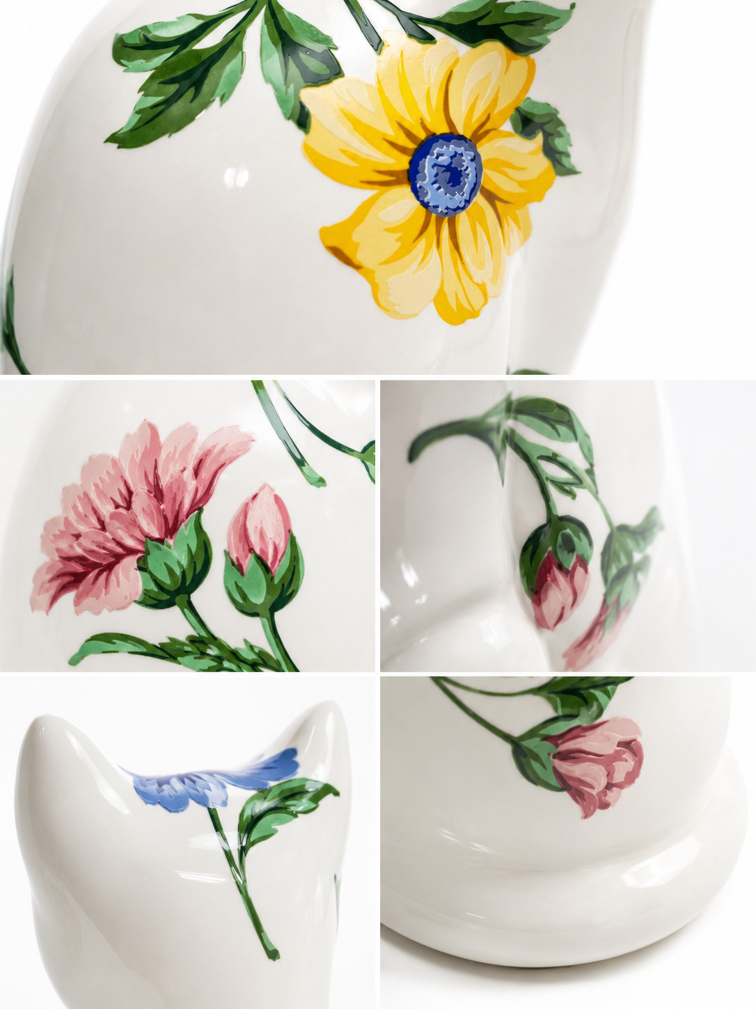 Tiffany Co 1996 Sintra Floral Cat Figurine Hand Painted Porcelain Portugal MIB