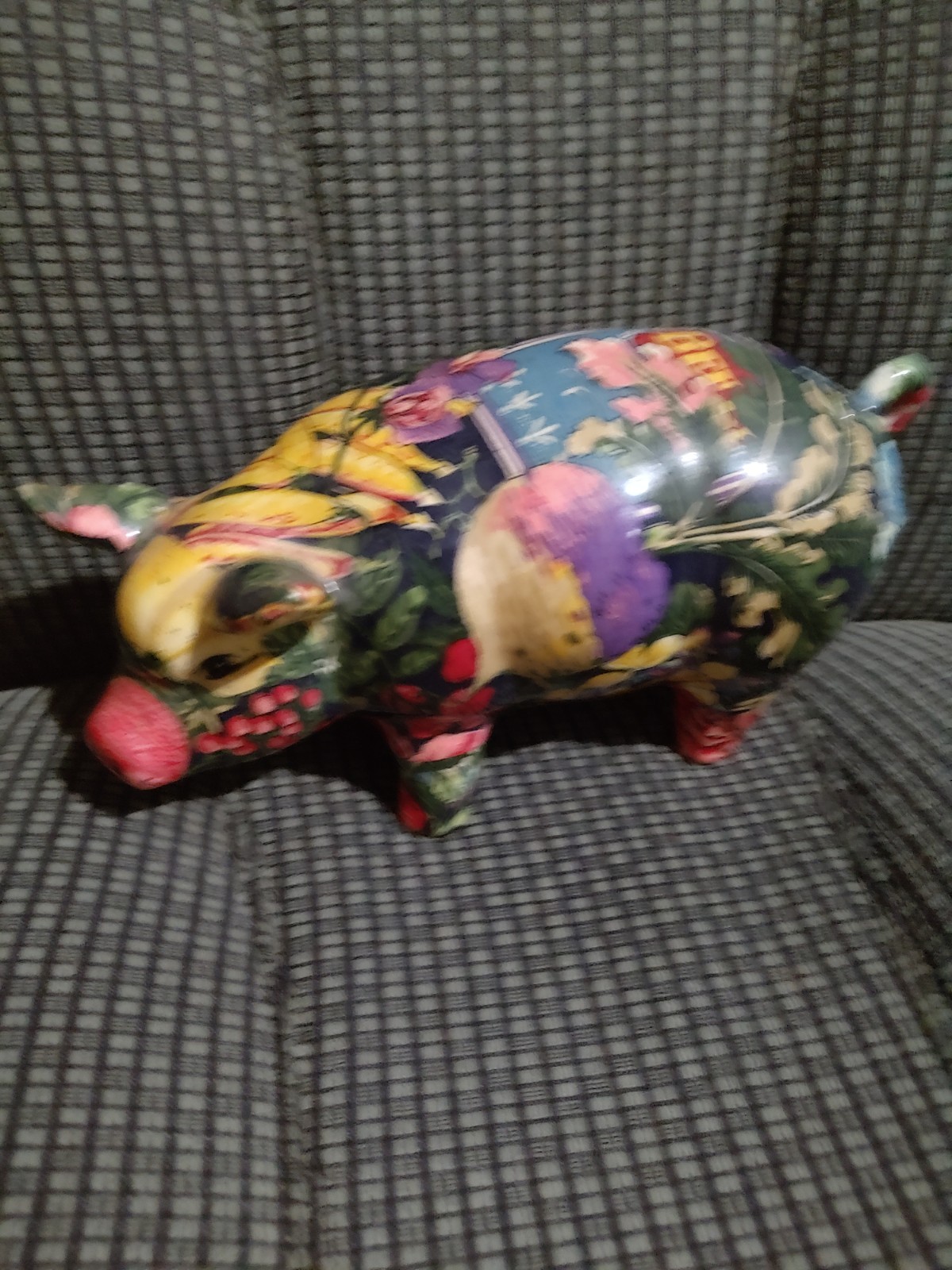 Ceramic Pig Figurine Multicolor Painted Floral Pattern 21st Century 2000-2009