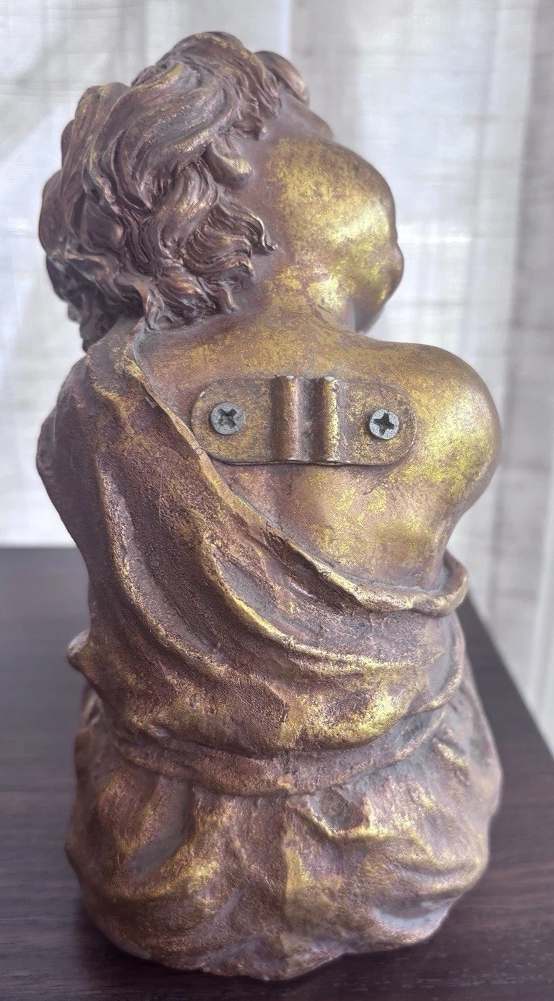A Pair Of Vintage Style Cherub Shelf Sitters Resin Gold Bronze Finish Burton USA