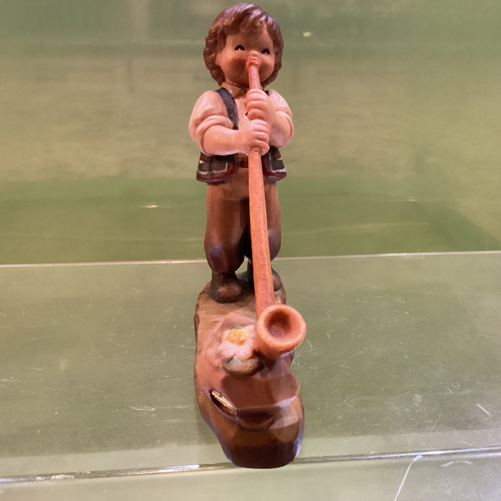 Anri Hand Wood Carved J. Ferrandiz – Boy With Horn – 3 in. Figurine Signed NICE