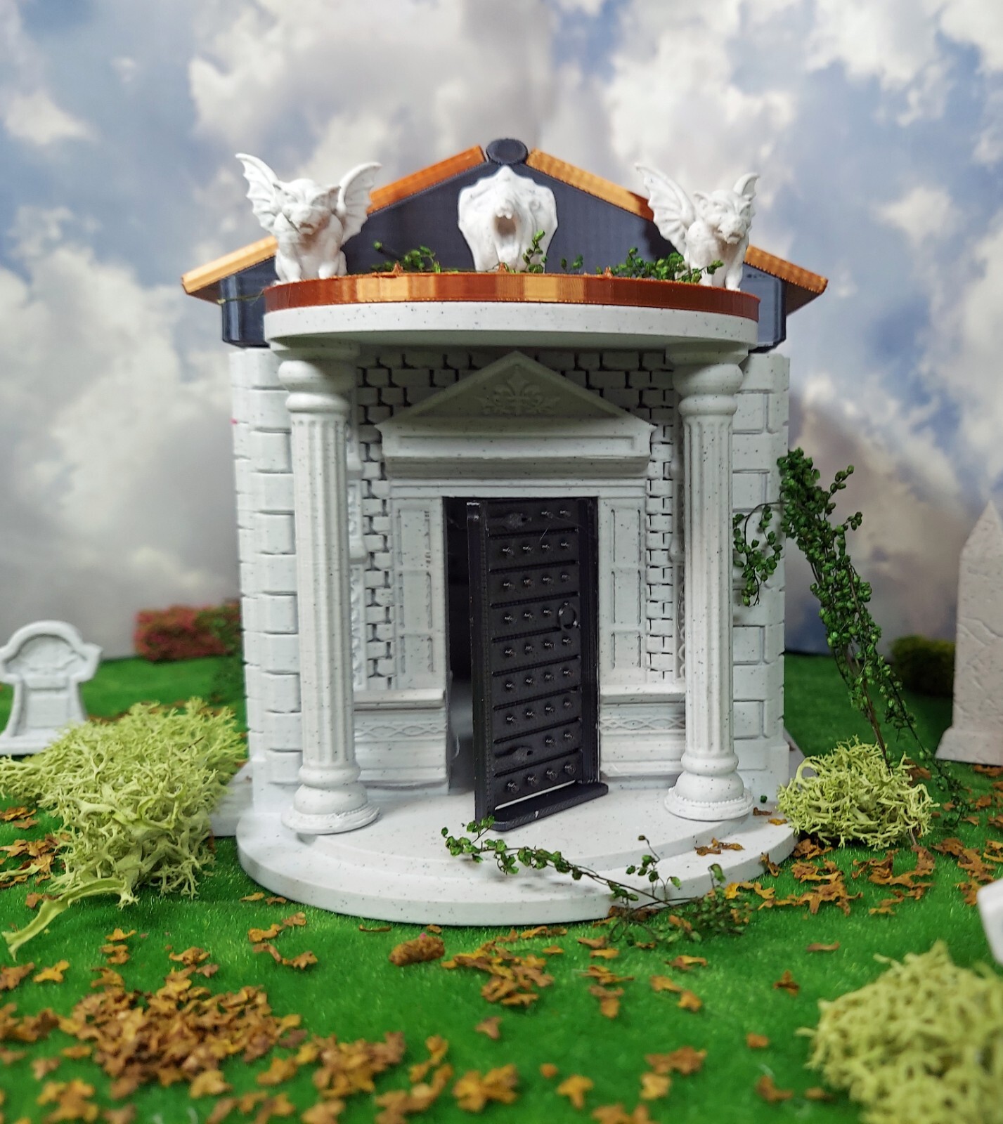 3d printed crypt. 1:24 scale (half scale) fine detail in four colors with coffin