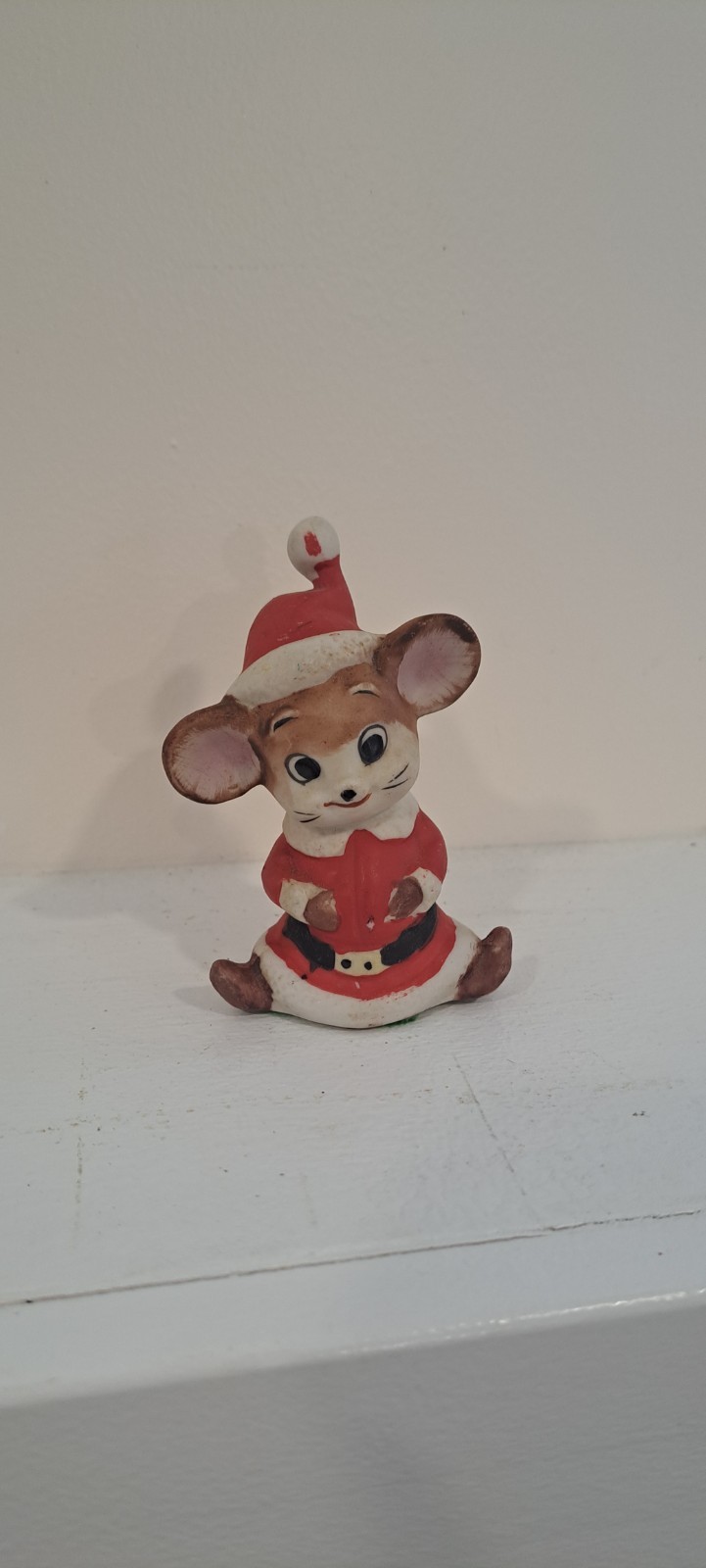 Vintage 1960s Enesco Porcelain Mouse in Santa Suit Figurine