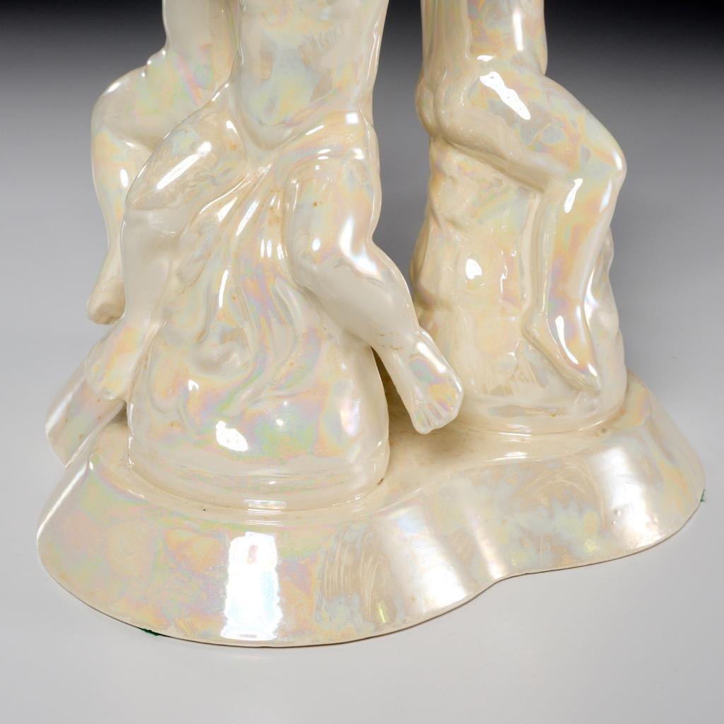 Ceramic Cherub Putti Iridescent Pedestal For Bowl Plate Vintage Plant Stand