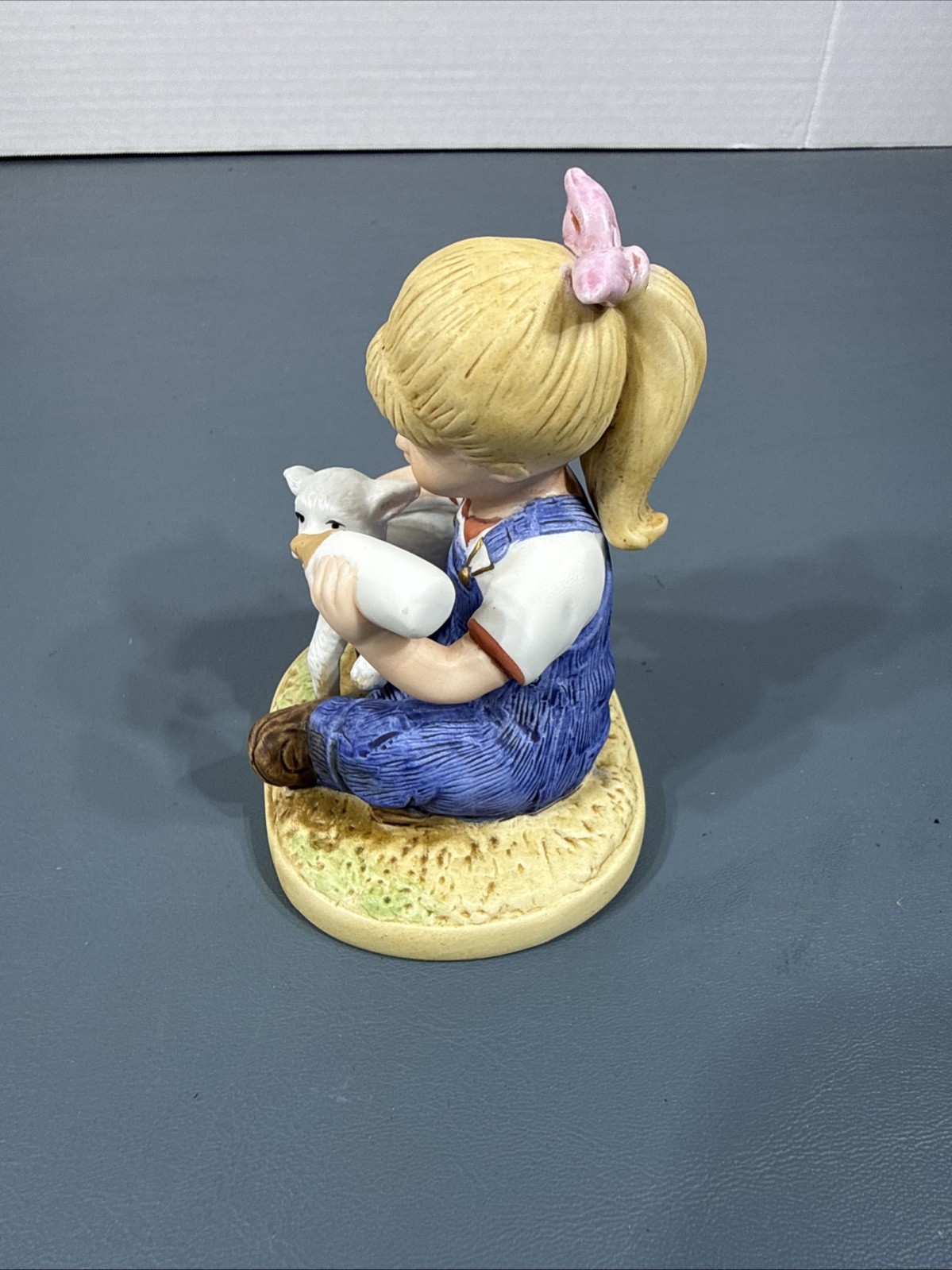 Vintage 1985 Homco Denim Days “New Beginnings” Figurine #1500 Debbie Feeds Lamb
