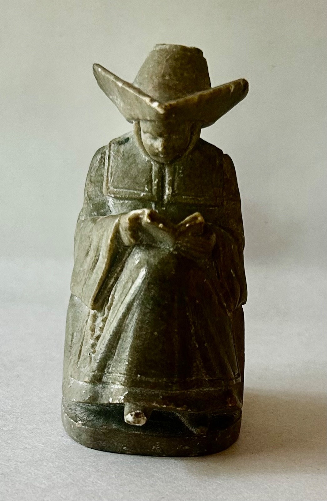 Antique European Soapstone Cleric Nun Figurine Reading Grand Tour Folk Art