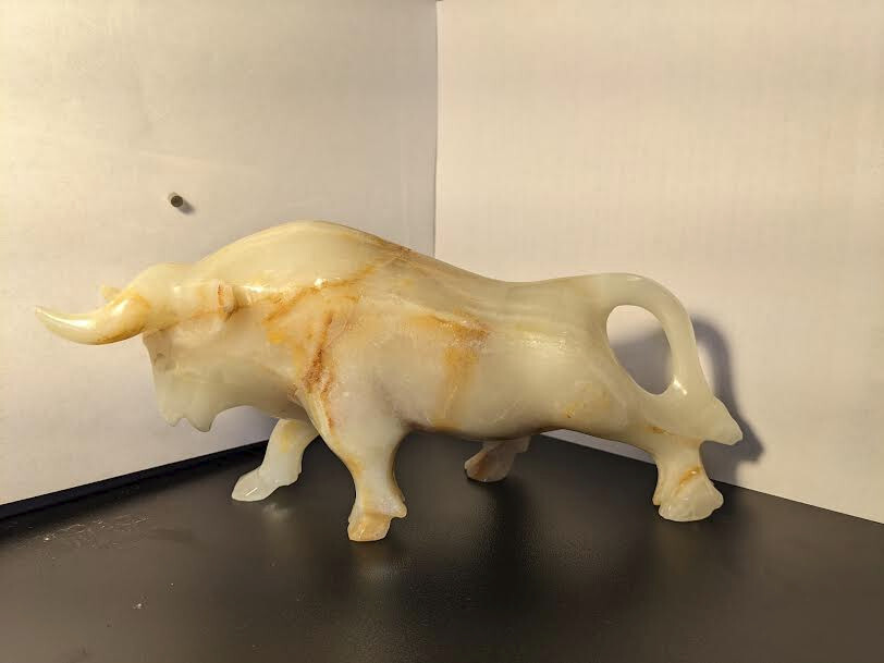 9″ Carved Alabaster Bull 3 lbs – Great Condition