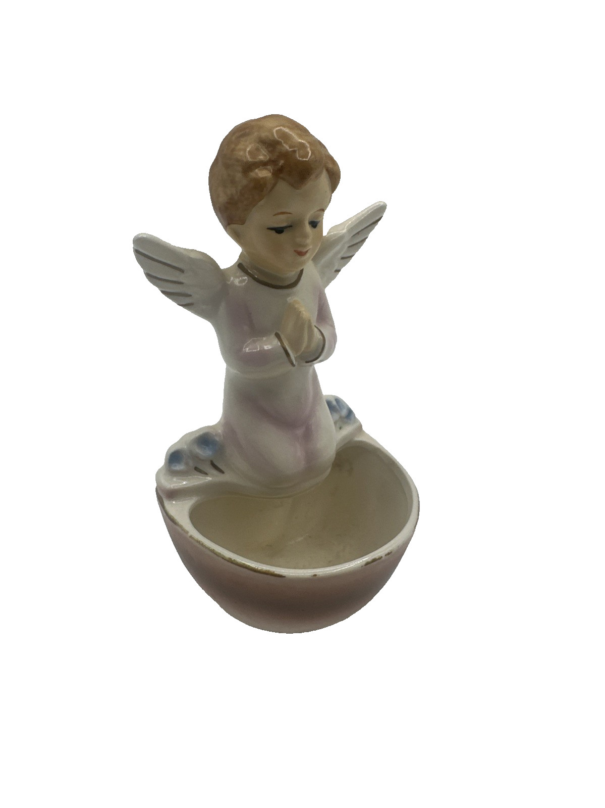 Vintage Sanmyro Japan Angel Holy Water Font Wall Mount Ceramic Pink Religious