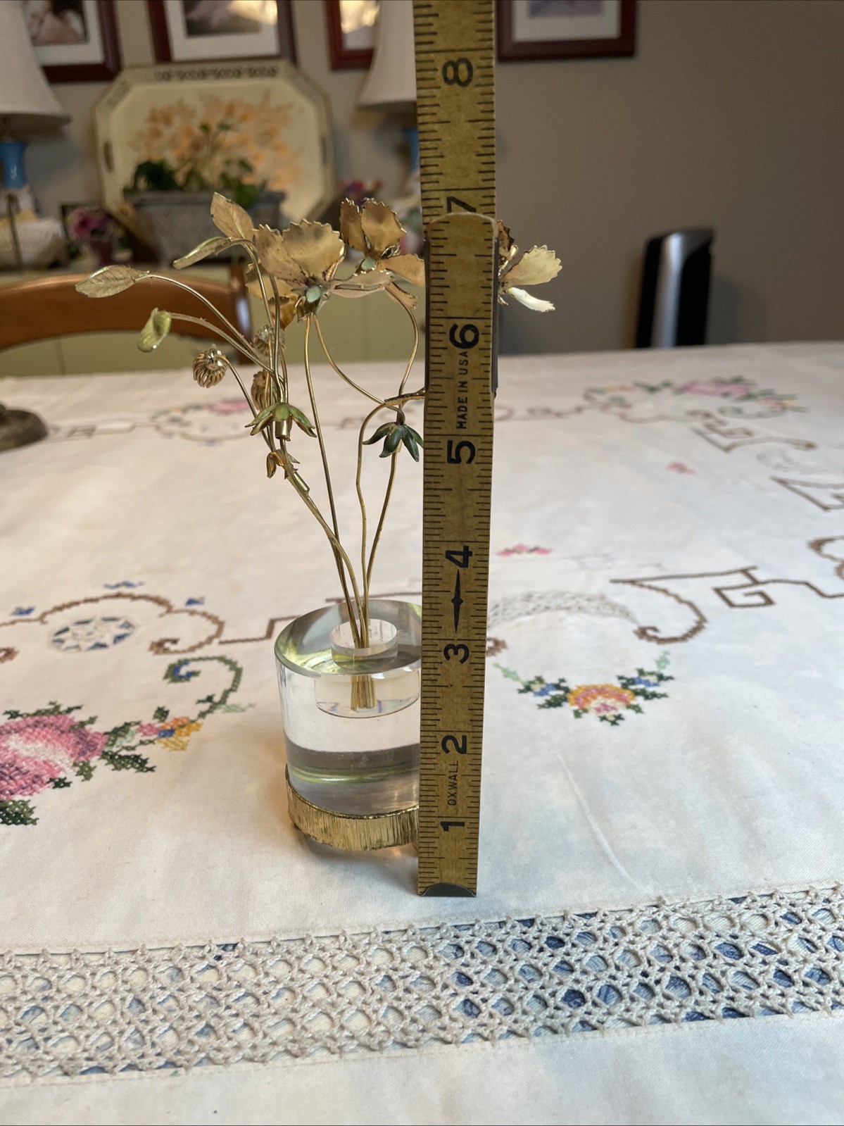 VTG Enameled Flowers w/Lucite base Gorham Jane Hutcheson Fleurs Des Siecles