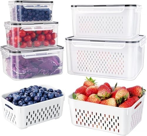 5 PCS Large Fruit Containers for Fridge – Leakproof Food Storage Containers with