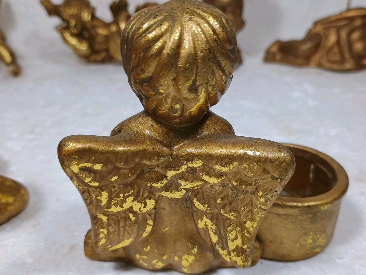 Hollywood Regency VTG Cherub Lot 2 Candles 2 Ornaments 3 Tea Light Holders