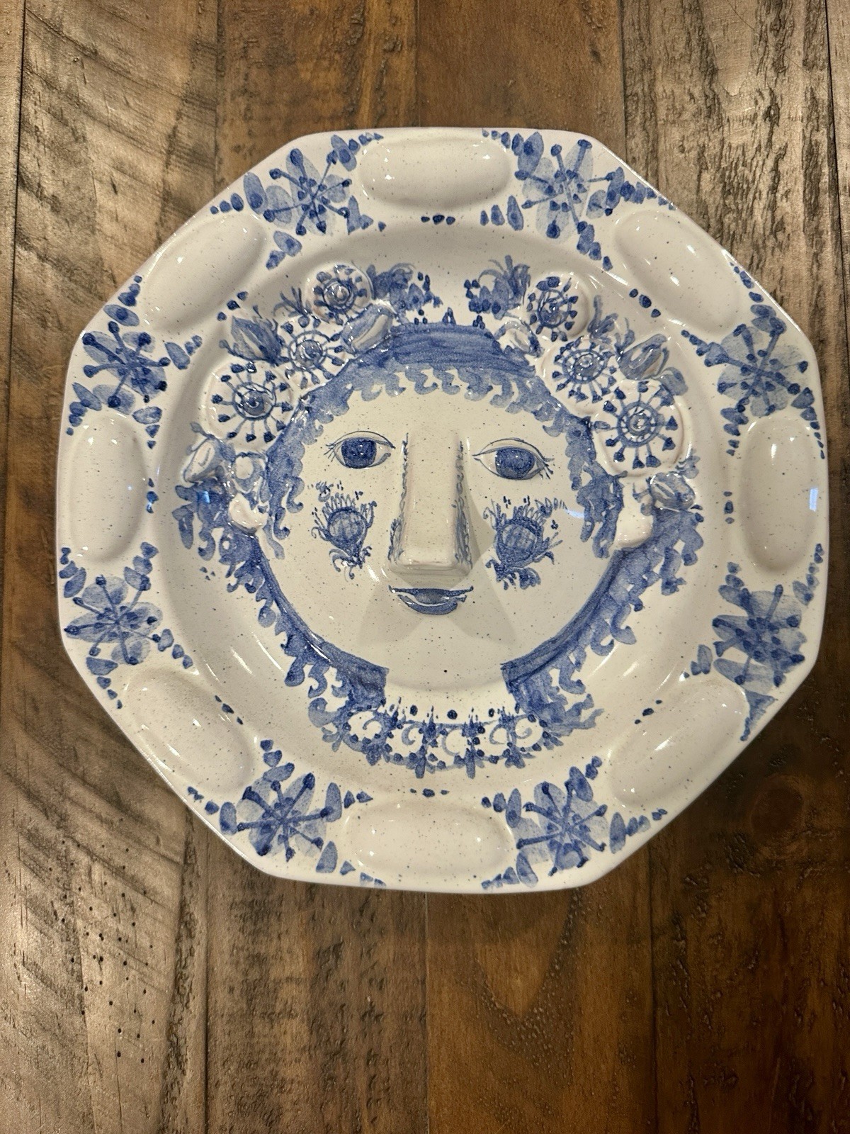 RARE Signed By Bjørn Wiinblad Stoneware Wall Plate w/ Relief Face Danmark