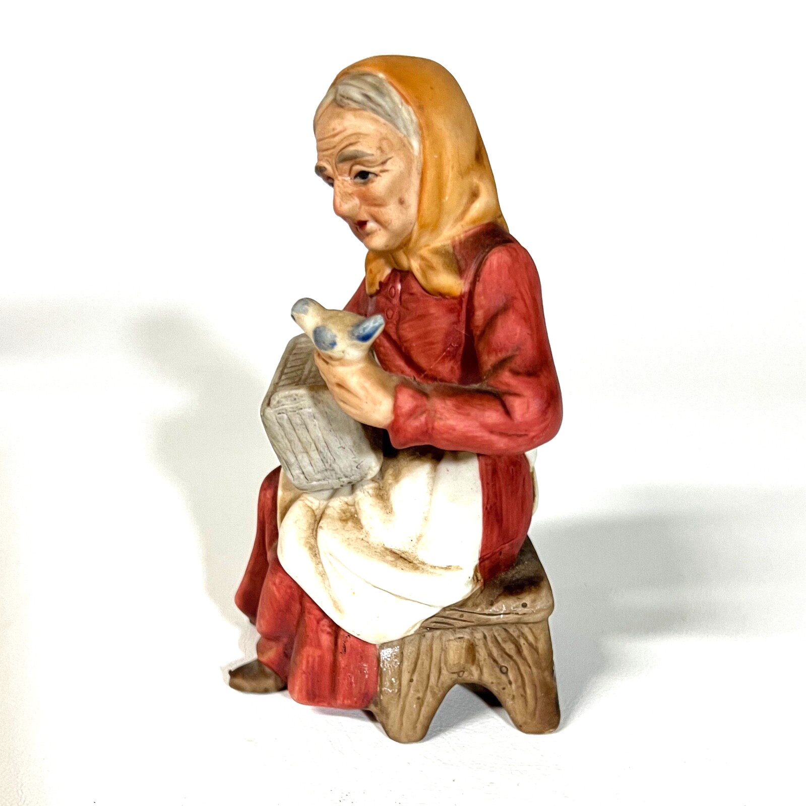 Vintage Royal Crown Figurine Old Woman with Bird Taiwan 5″