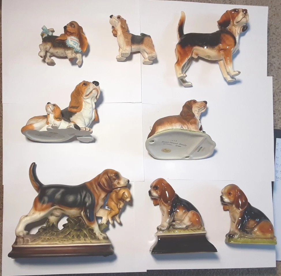 8 Lot Dog Figures Porcelain Composite Beagle Basset Hound 2 Andrea 2 Enesco Nice