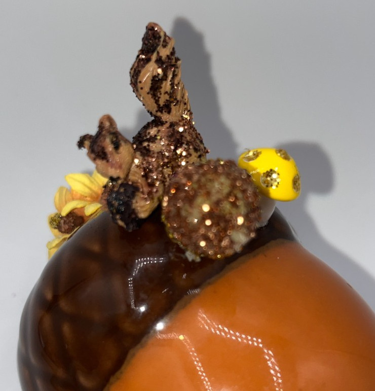 Vintage Ceramic Piece with Squirrel Eating An Acorn & mini mushroom flower OOAK