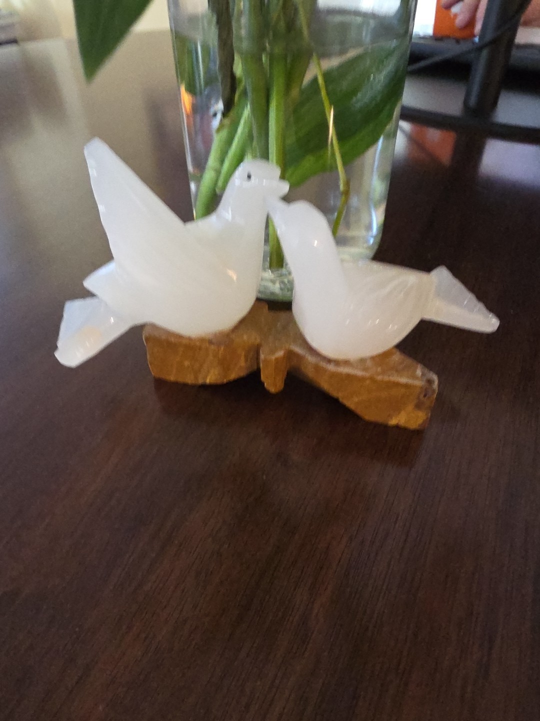 Vintage Carved White Onyx Doves Figurine, Love Birds on Onyx Carved Branch