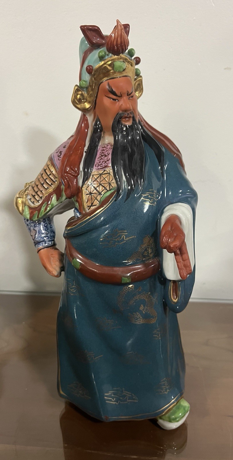 Chinese Porcelain Emperor Guan Yu Lord Warrior General Statue Figurine. 15” Tall
