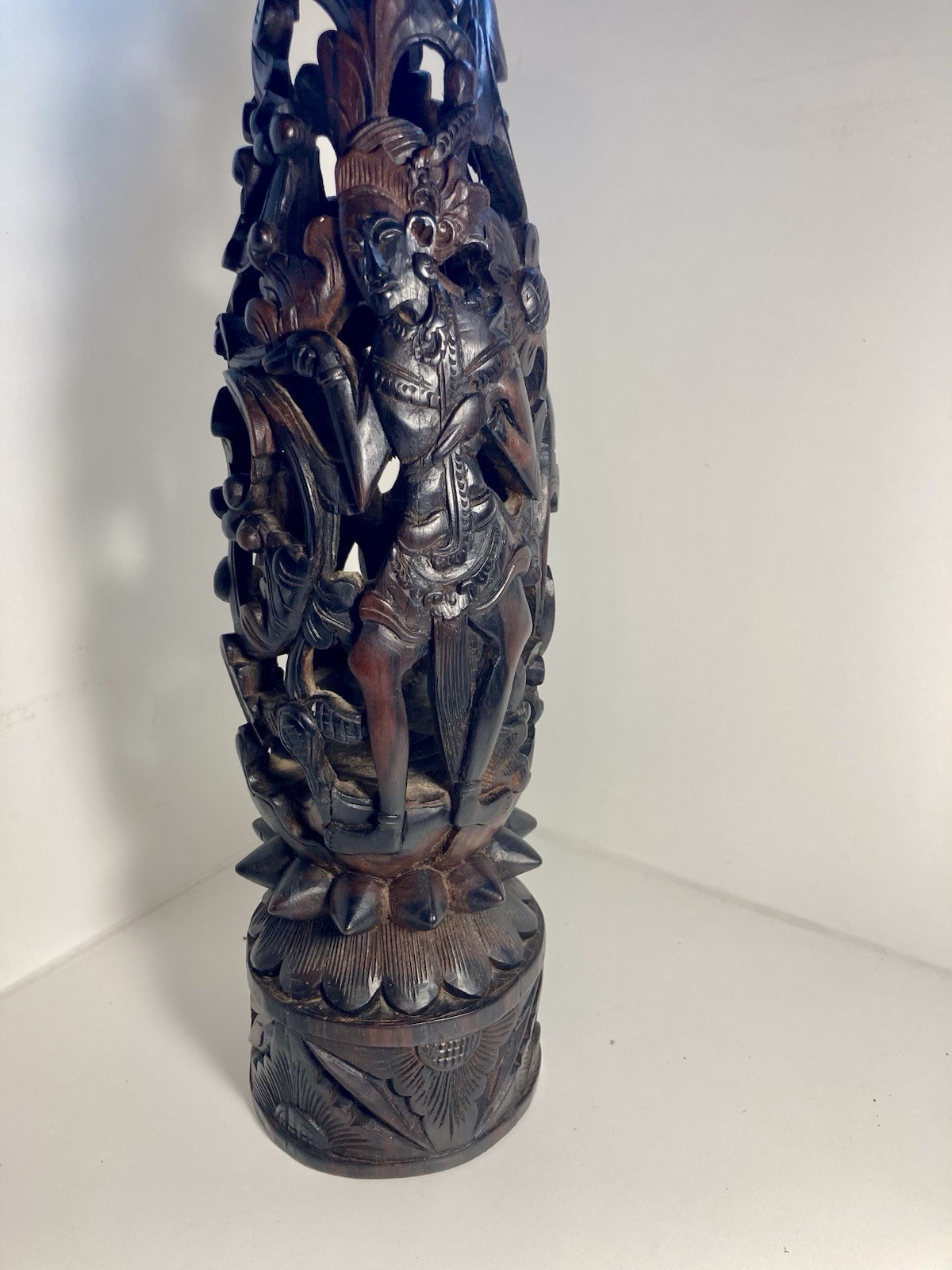 Vintage mid century Balinese carved exotic wood art deco sculpture column