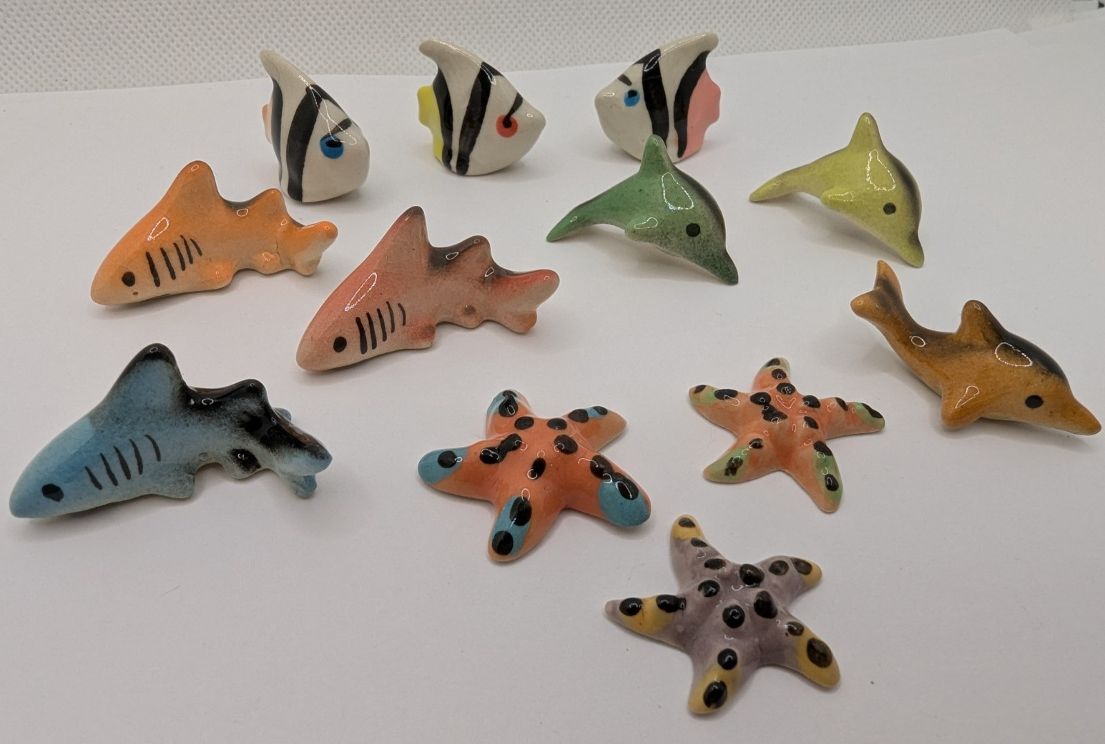 12 Miniature Ceramic Animal Figurines. SEA LIFE MiX. Hand Painted. USA Seller.