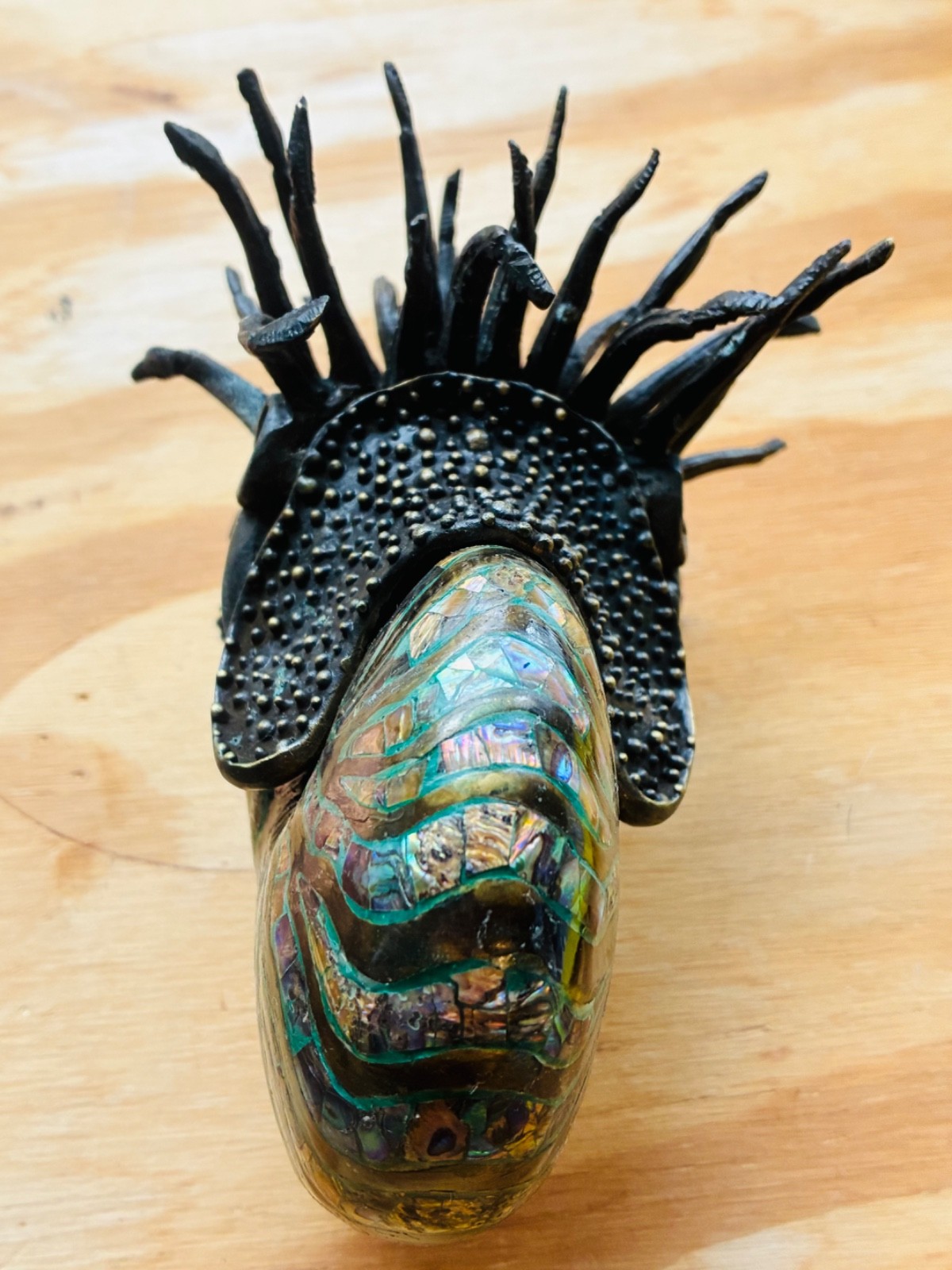 Vtg Cast Iron ABALONE SNAIL SHELL Octopus Tentacles Eyes Heavy Sculpture BRONZE