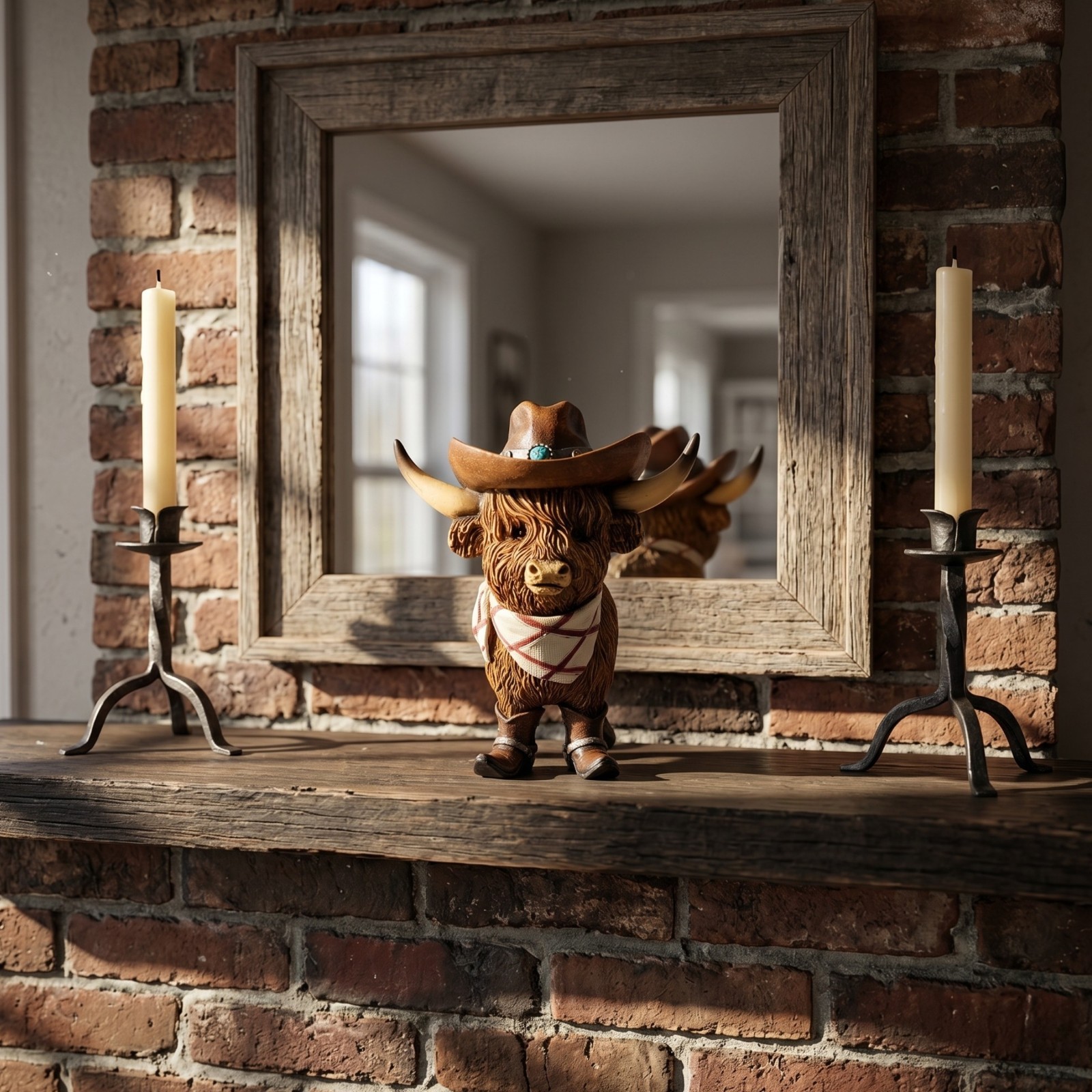Western Cowboy Highland Cow Figurine – Rustic Resin Cow Statue with Hat & Boots