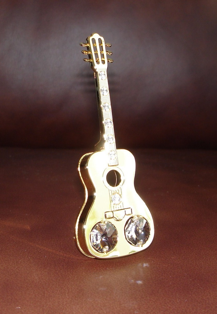 GUITAR~ 24K GOLD PLATED FIGURINE ADORNED USING SWAROVSKI CRYSTAL ELEMENTS