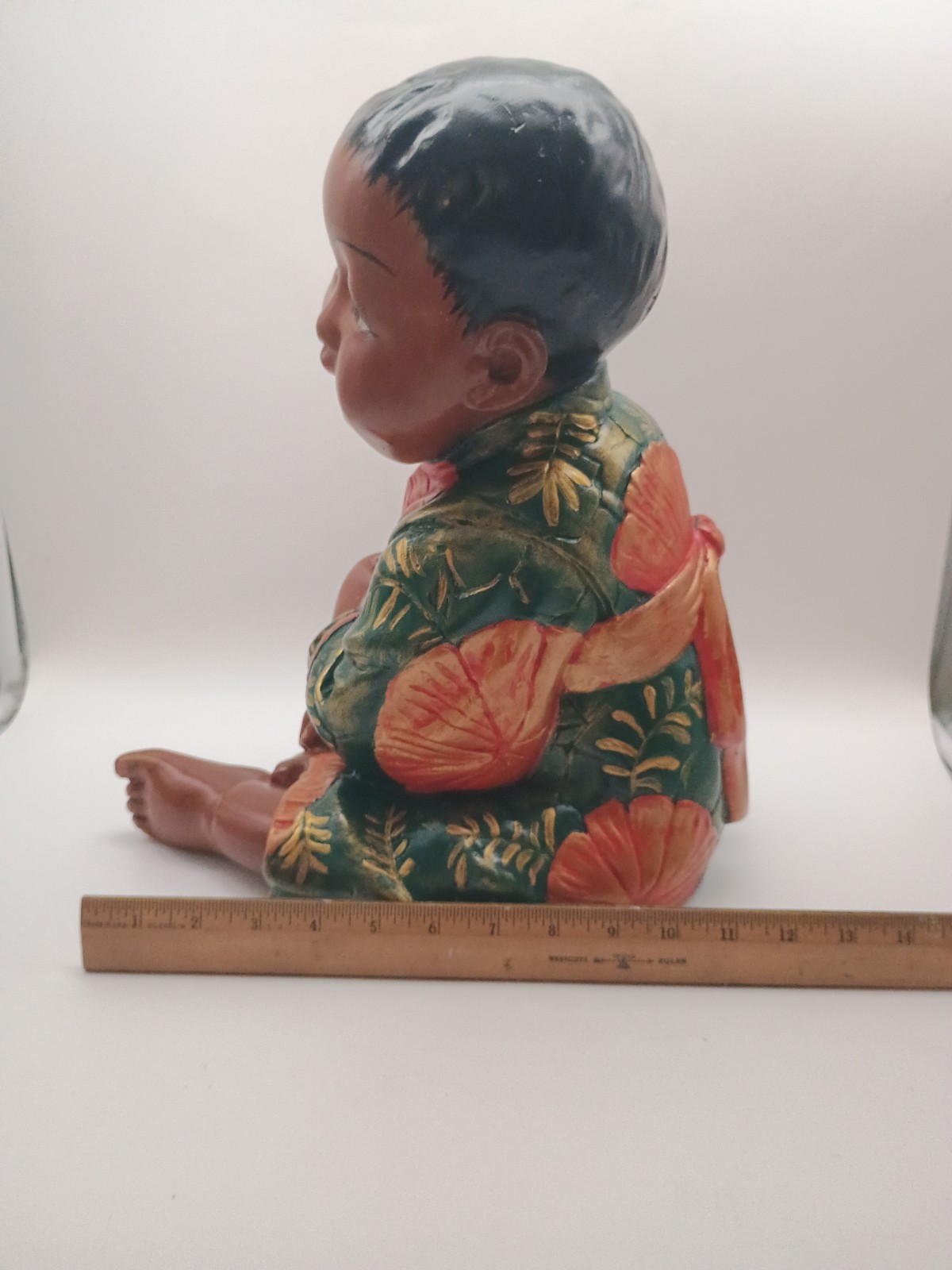 Large Vintage Asian Boy Sitting Chalkware Esther Hunt style Early 20th Century