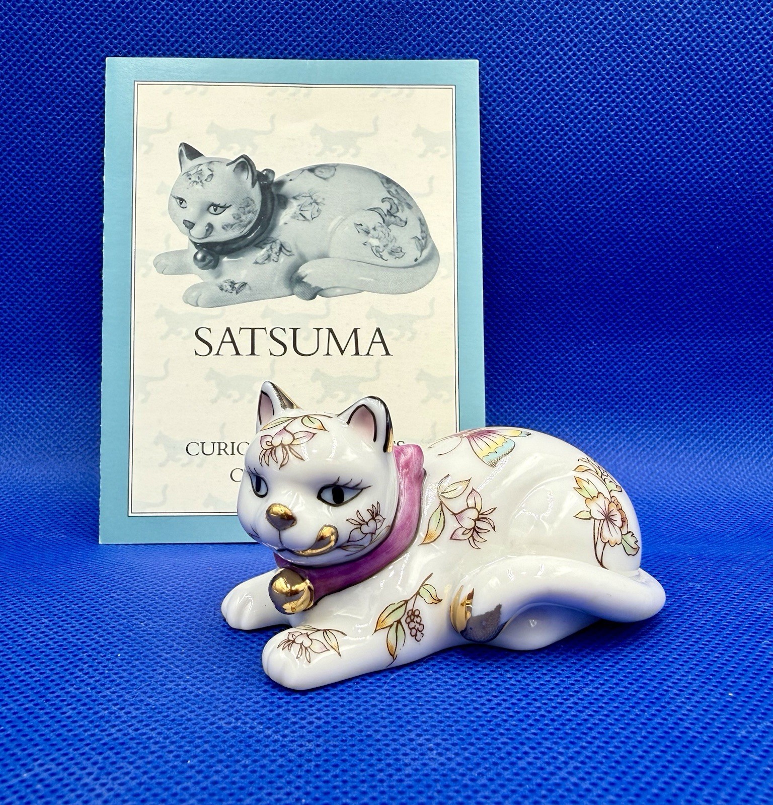 Franklin Mint Curio Cabinet Cat Figurine Satsuma 3” x 2” Vintage 1988