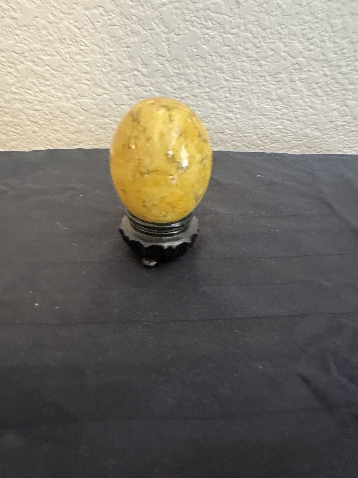Vintage Yellow Marbled Alabaster Stone Egg Made In Italy Collectible With Stand