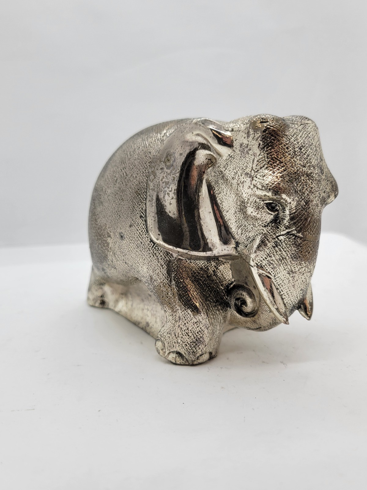 Vintage Silver Tone Metal Elephant Back Statue Decor 3.5″H