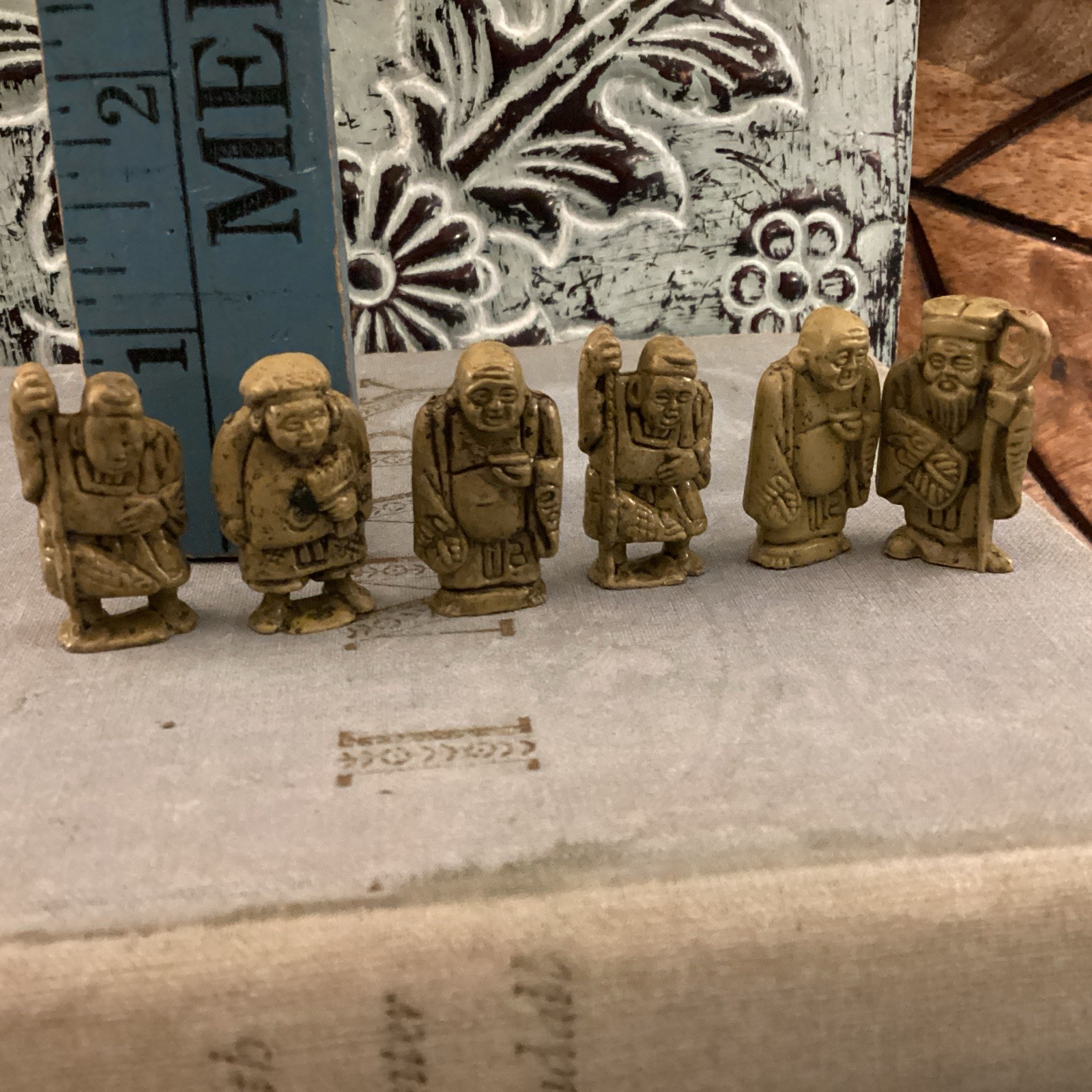 Japanese Happiness Figurines Minitures Plastic Knick Knack Lot 6 One Inch Veg