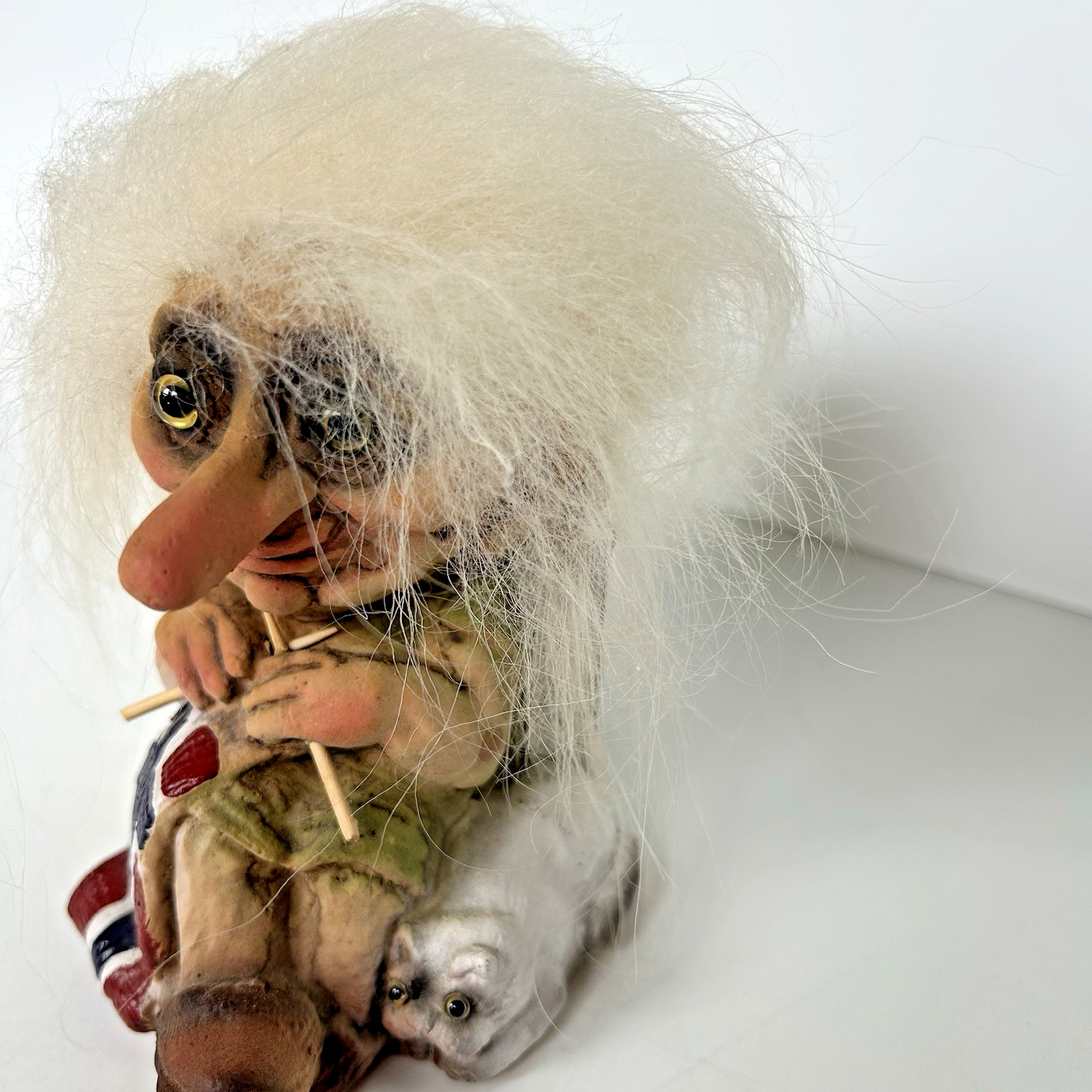 Original Nyform Norway Troll Grandma with Cat Knitting Flag Figure #149