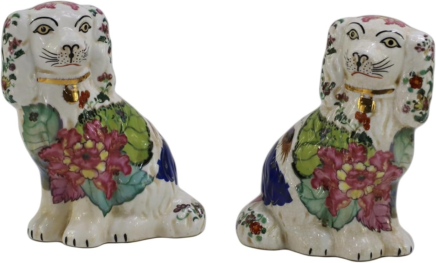 Hand-Painted 5.9″ Porcelain Spaniel Figurines, Pair for Collectibles & Décor