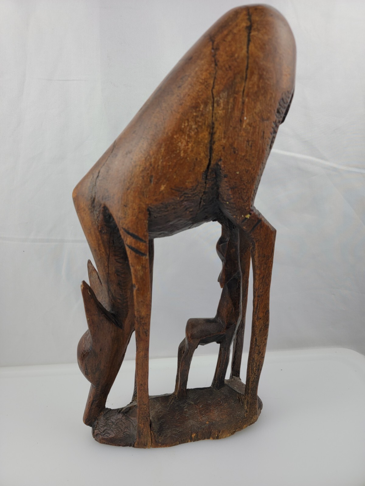 14″ Tall Hand Carved Wood Antelope /Fawn/ Gazelle / Deer Figurine Sculpture