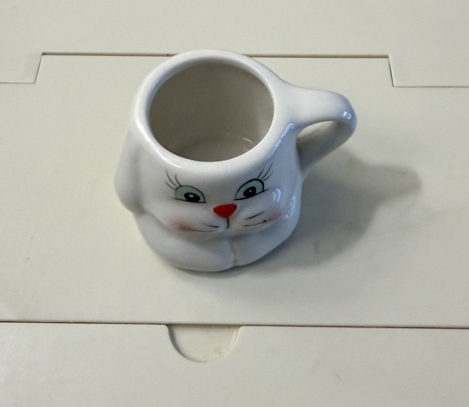 Ceramic Anthropomorphic Bunny Rabbit Mug Mini Vintage Easter Decor Kitchy
