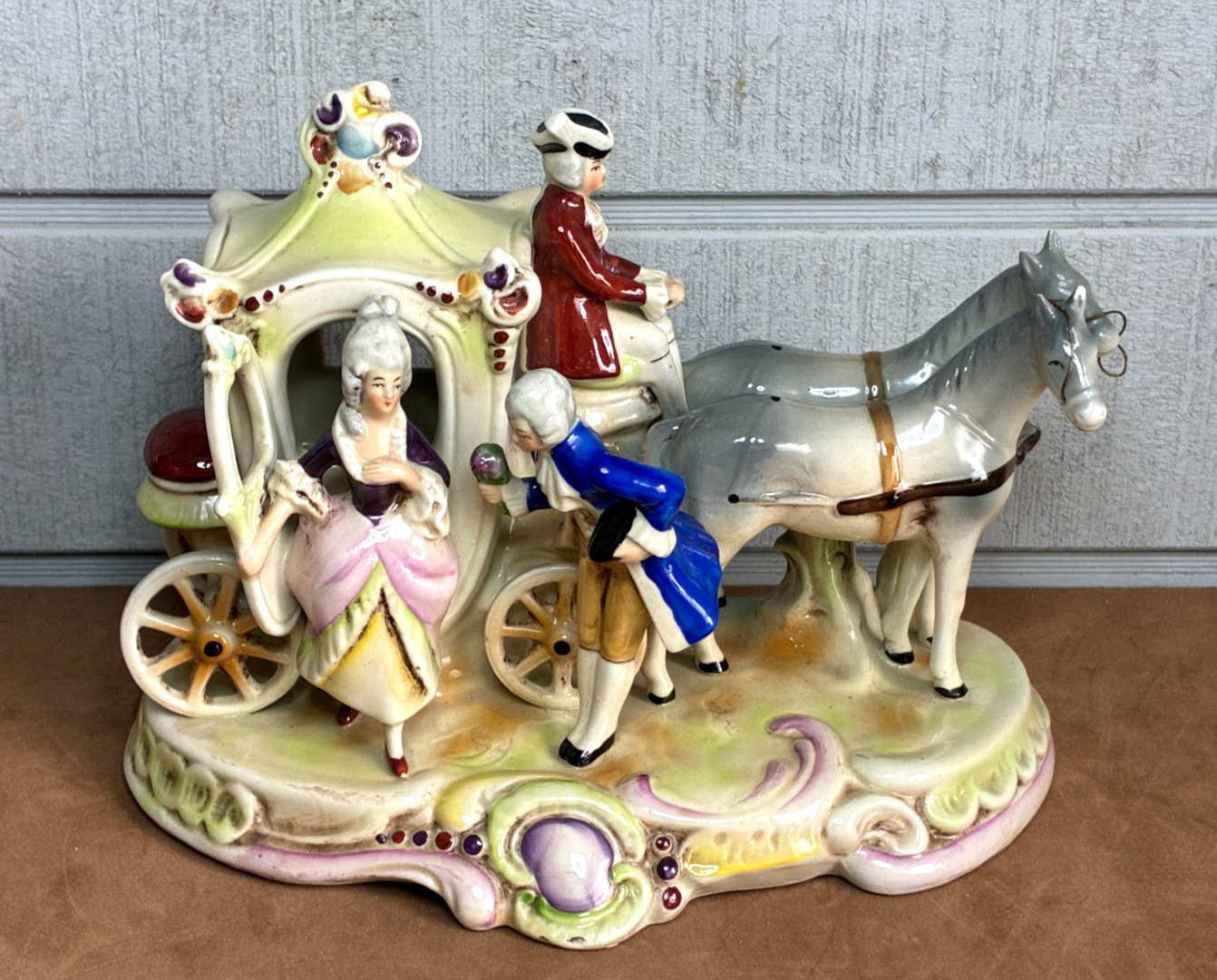 Vintage GRAFENTHAL Porcelain Horses & Carriage w/Courting Couple Germany ~ 19437