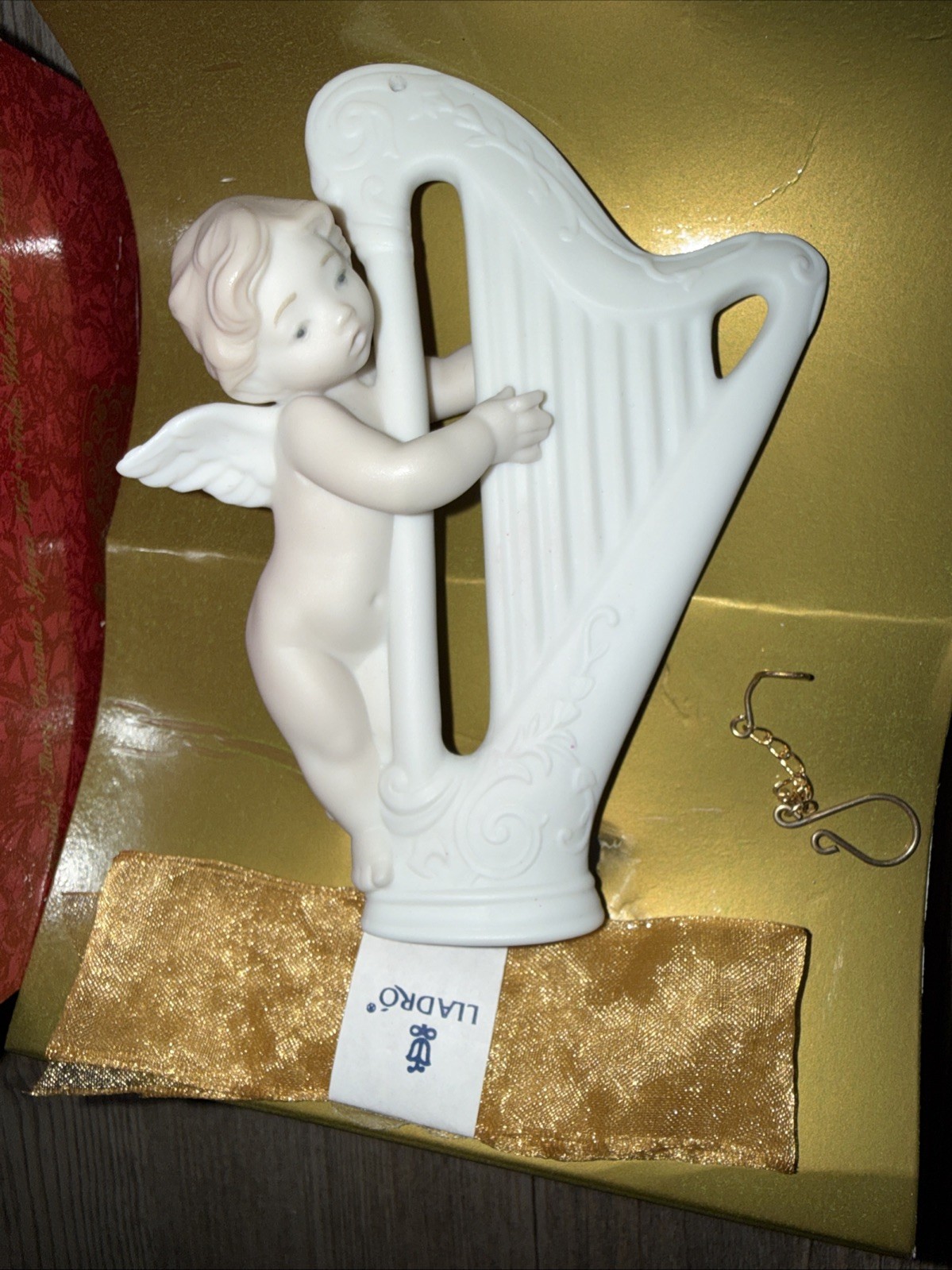 Vintage Lladro Angel Figurine Cherub Harp Christmas Ornament Porcelain 2002