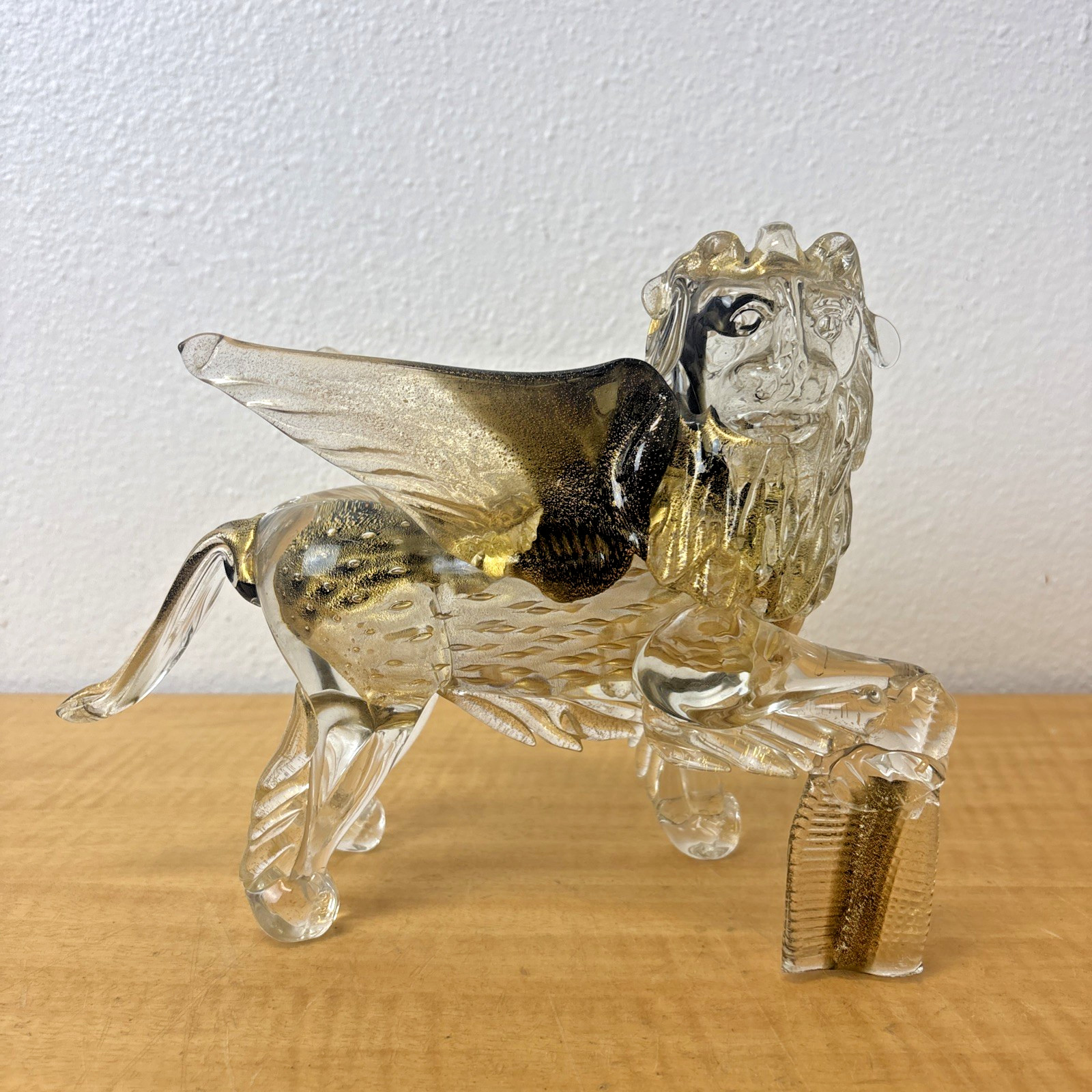 Murano Saint Mark Lion Gold Hand Blown Sculpture – Signed Poggi (?)