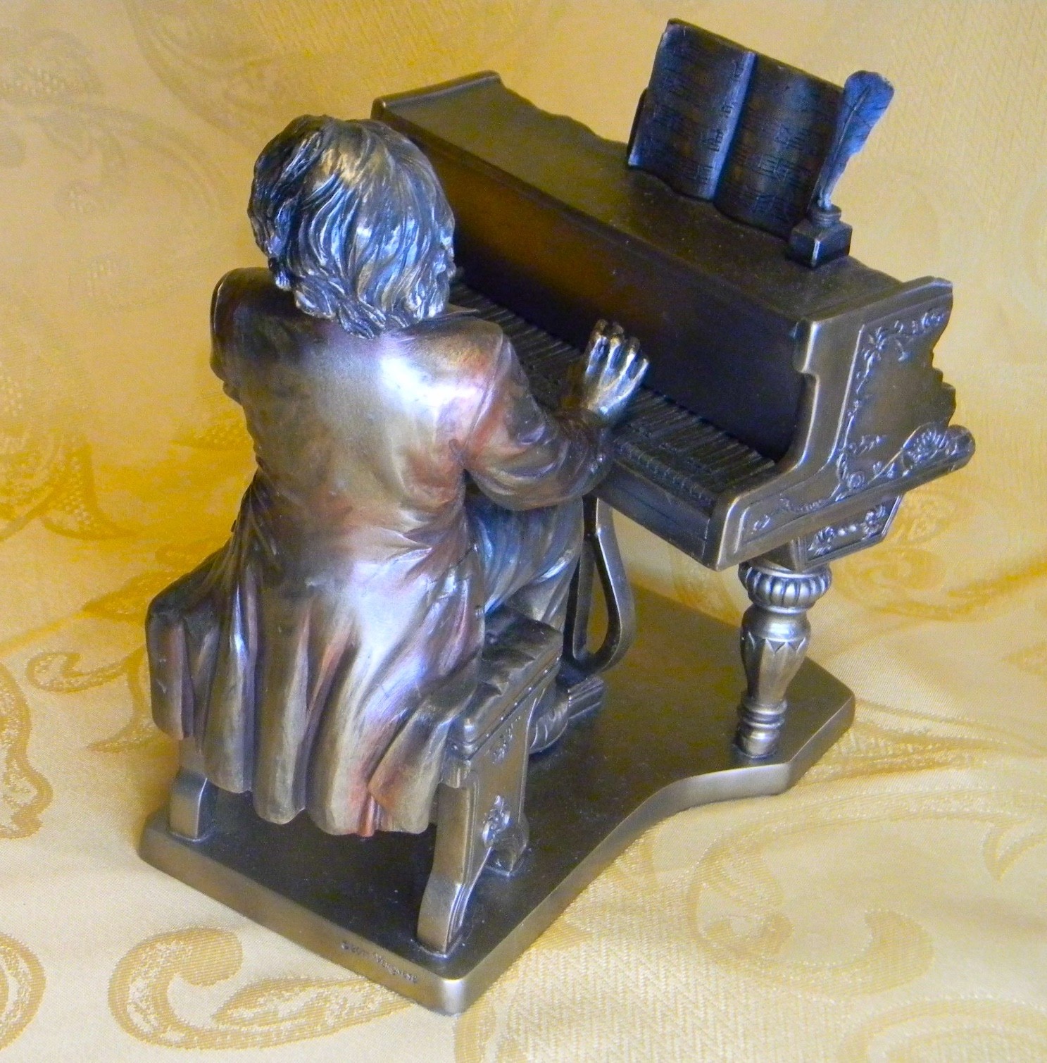Frederic Chopin Playing Piano Cold Cast Bronze Statue Figurine 8 3/4″ Tall