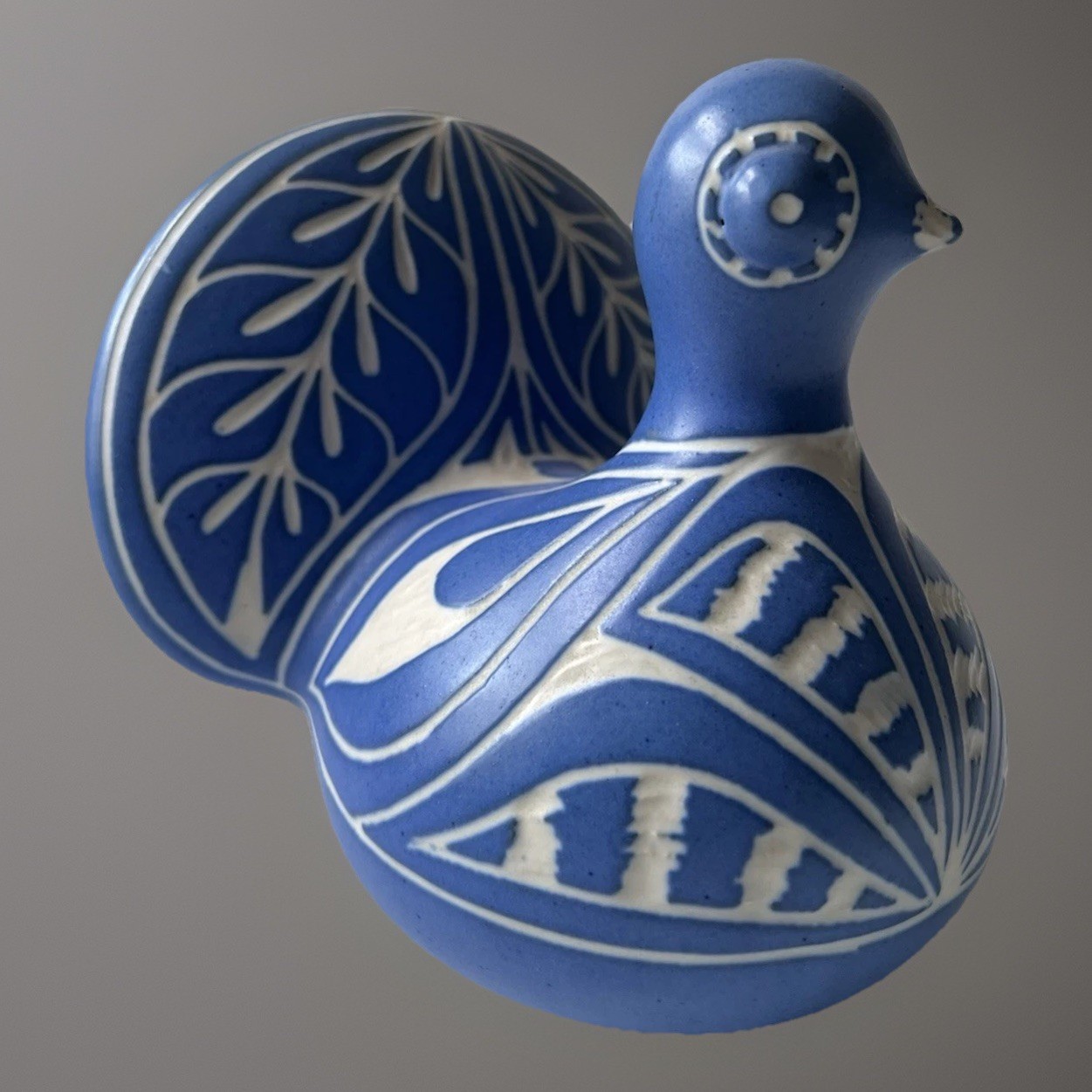 Vintage Large Signed Pablo Zabal Peacock Blue Bird Zoo Ceramic Figurine Chile