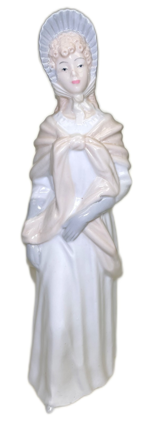 10.5” Lady in Bonnet Sanbo Spain Porcelain Figurine Victorian Prairie