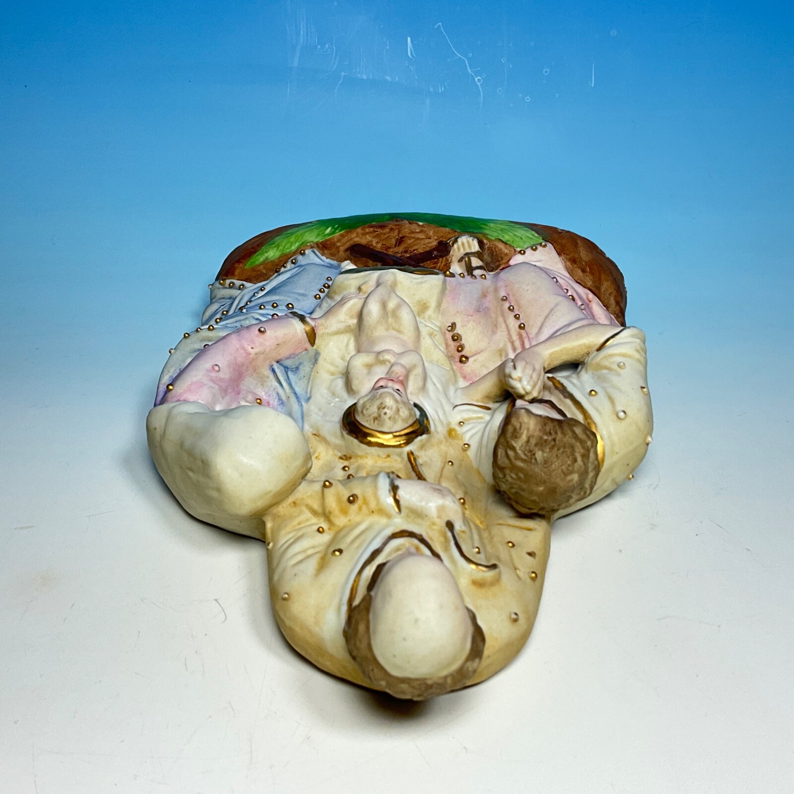 Nativity Scene with Standing Angel Early 20th C. German Bisque Porcelain 8″H