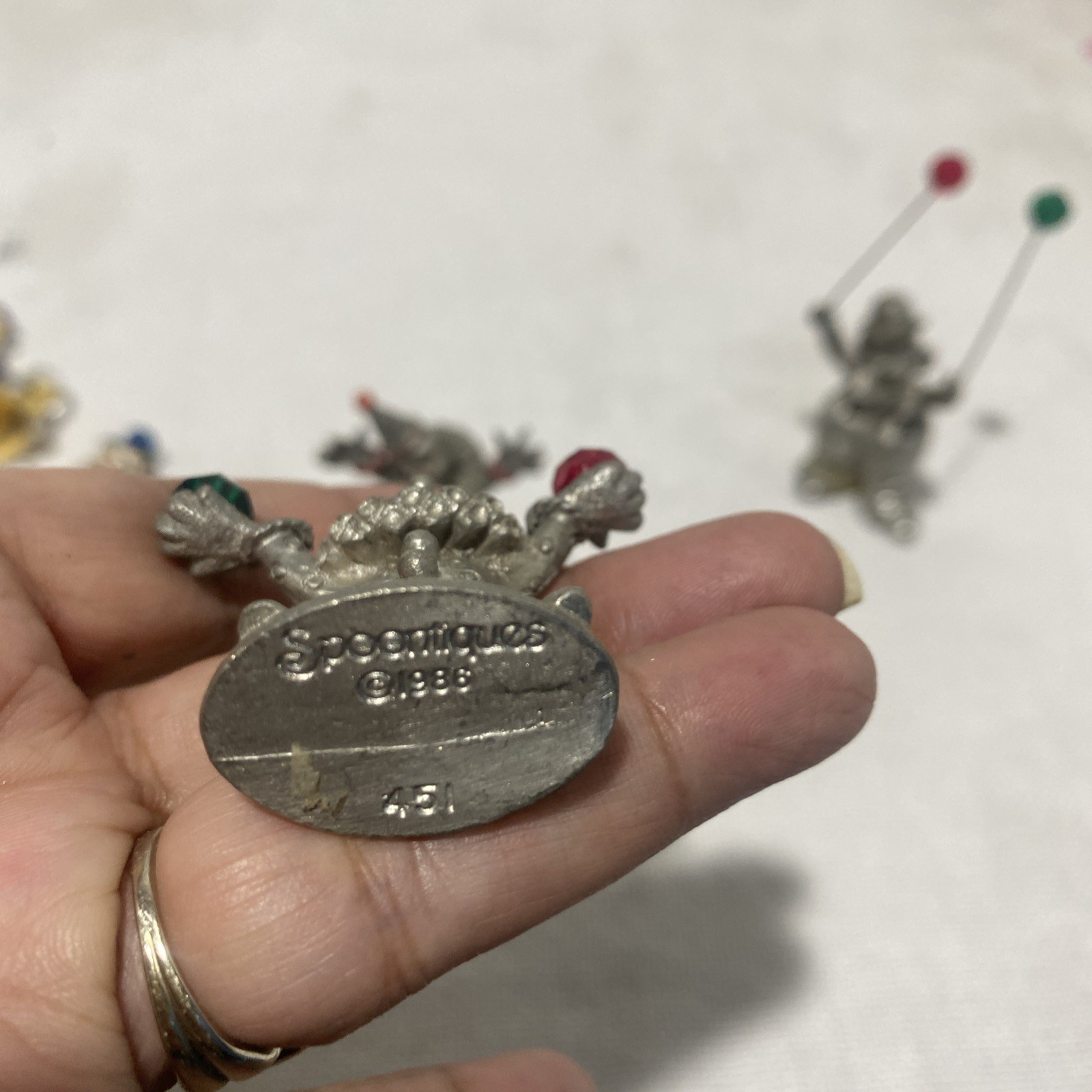 Spoontiques pewter with swarovski crystals . Circus Clown Figurines Set of 7