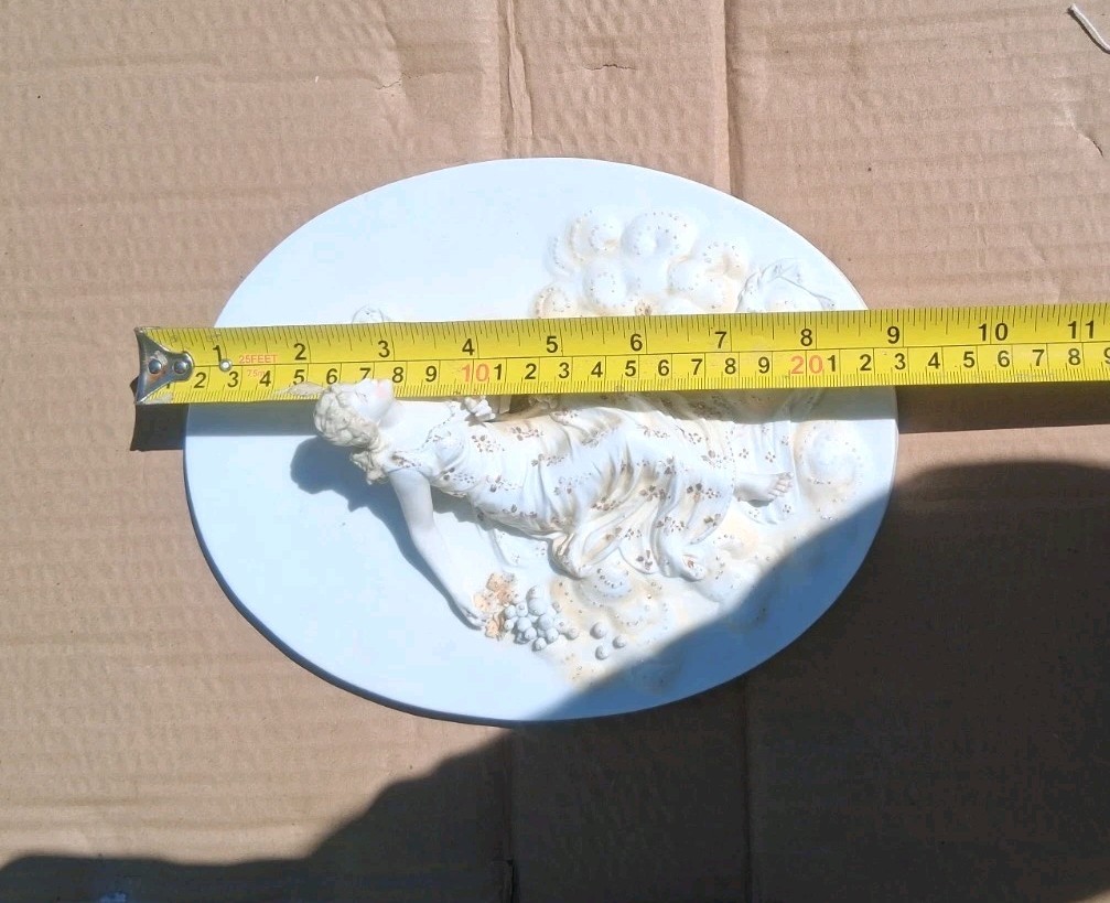 Porcelain Bisque 3D Wall Plaque. Handpainted Lady With Pearl/Stone Inlays. 9″x7″