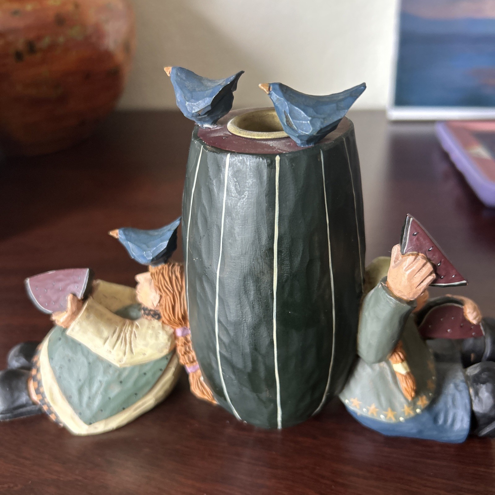 Williraye Studio Taper Candle Holder Kids Watermelon & Crow Birds. One Bird Miss