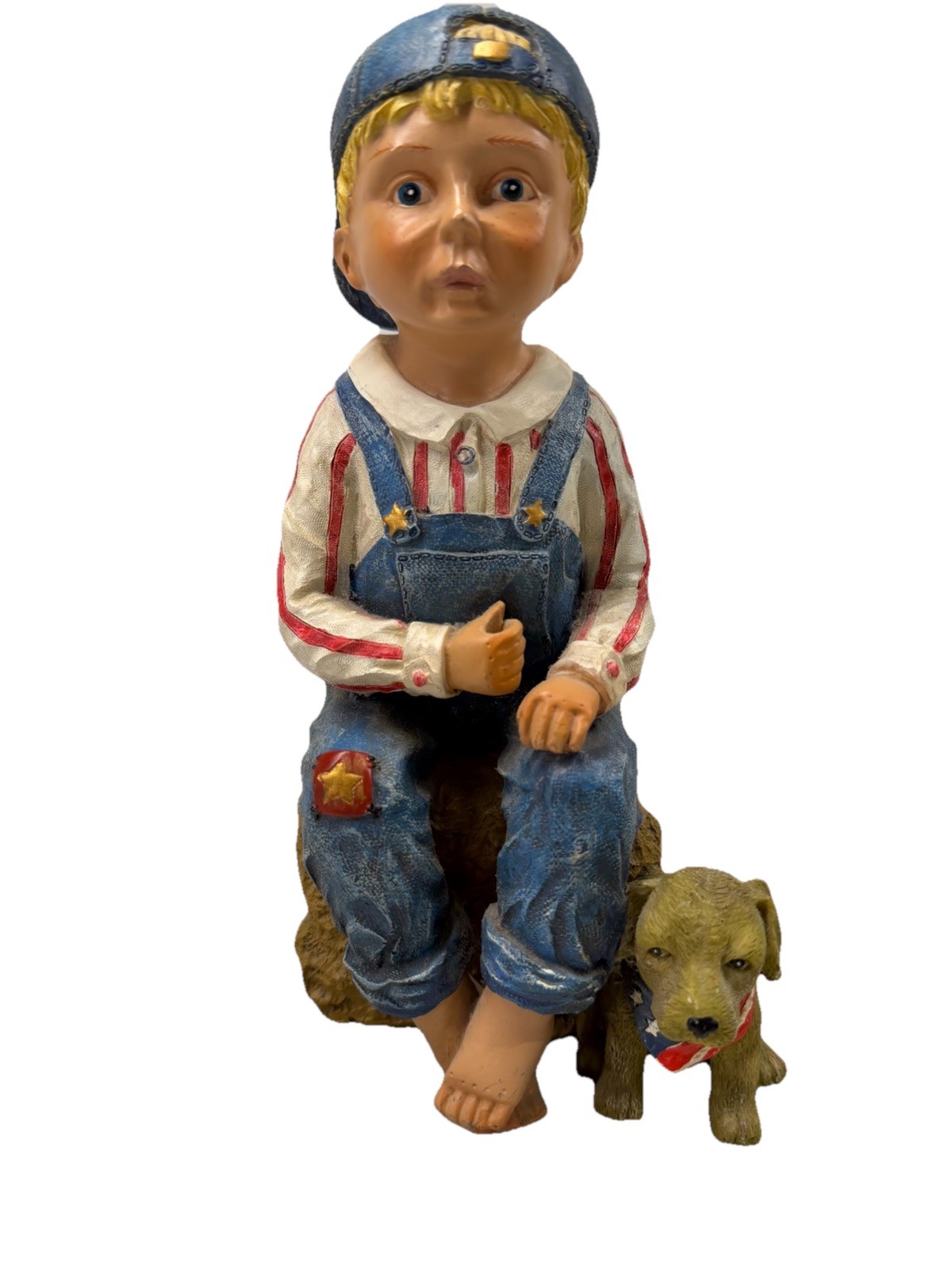Vintage Patriotic Boy & Dog Figurine Americana Statue 10” Resin USA Decor