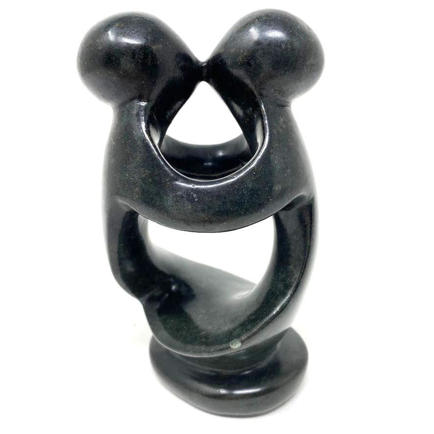 Carved Gray Soapstone Kissing Couple Contemporary