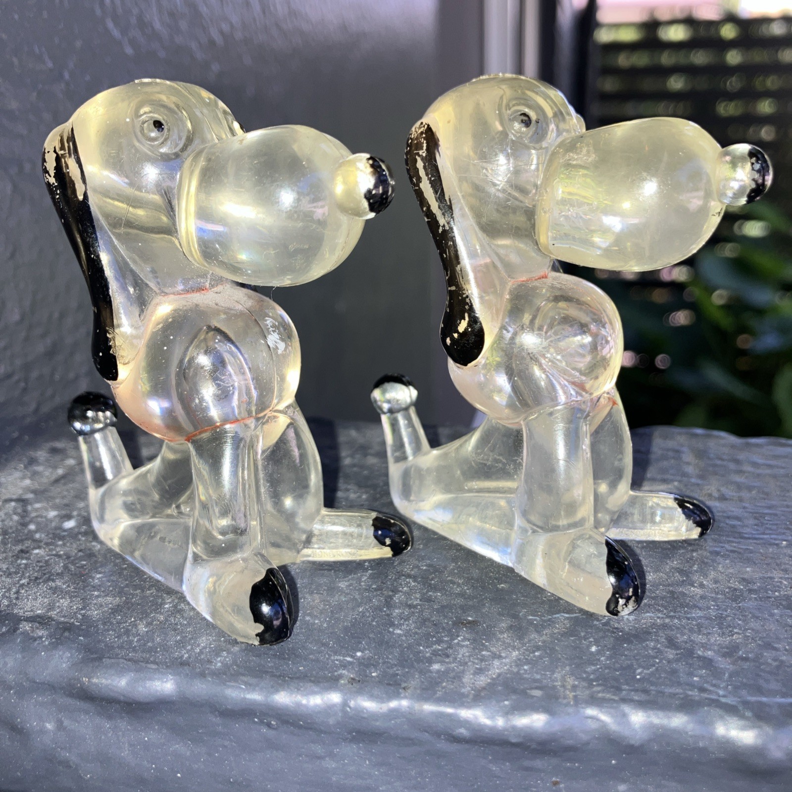 2 Vintage 1970s Crystalite Glass Snoopy Dog Figurine Crystal Pets Clear Black