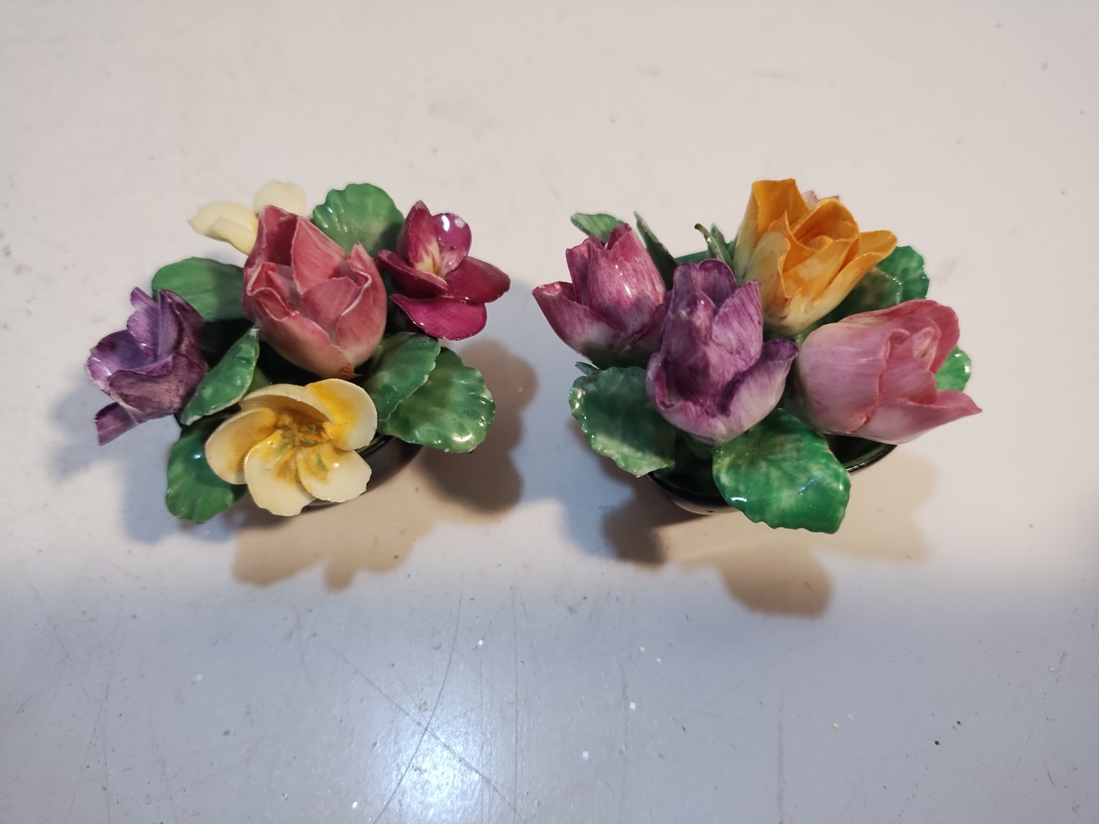 Antique Coalport Bone China Mini Potted Flower Bouquet 1.5”x2” England 2 Pc READ