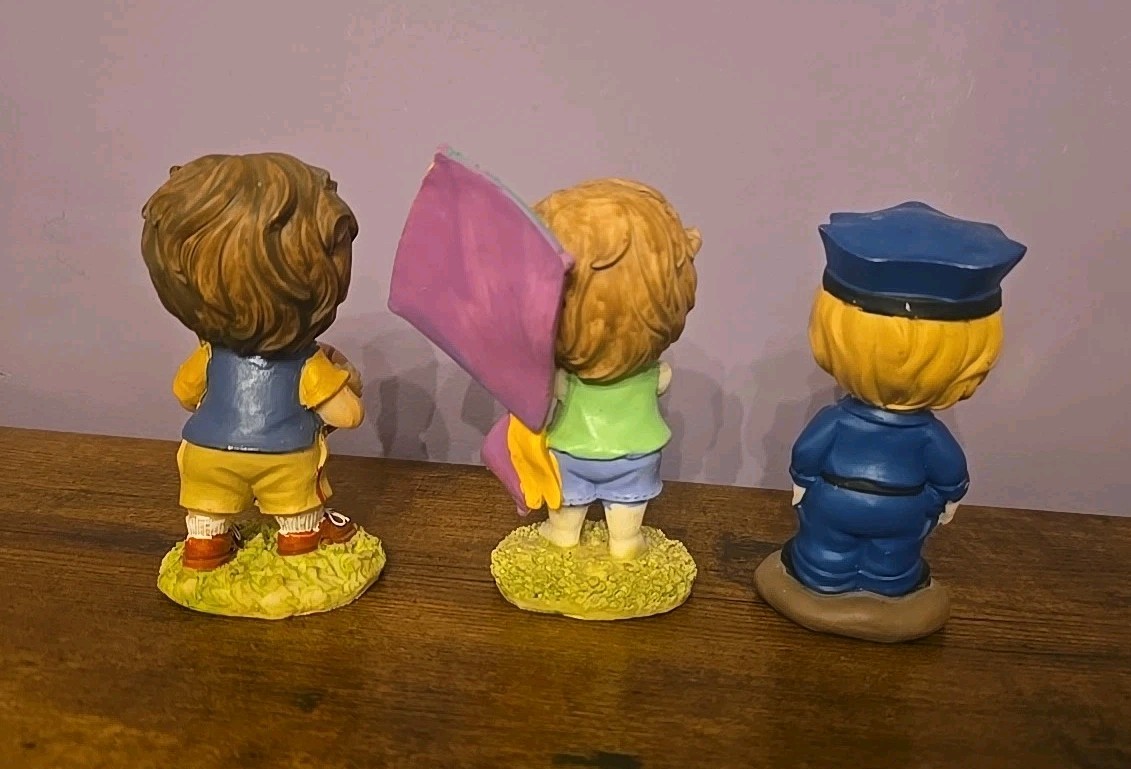 Lot Of 3 Tender Times Collecable Figures Basketball Boy Kite Girl Police Boy